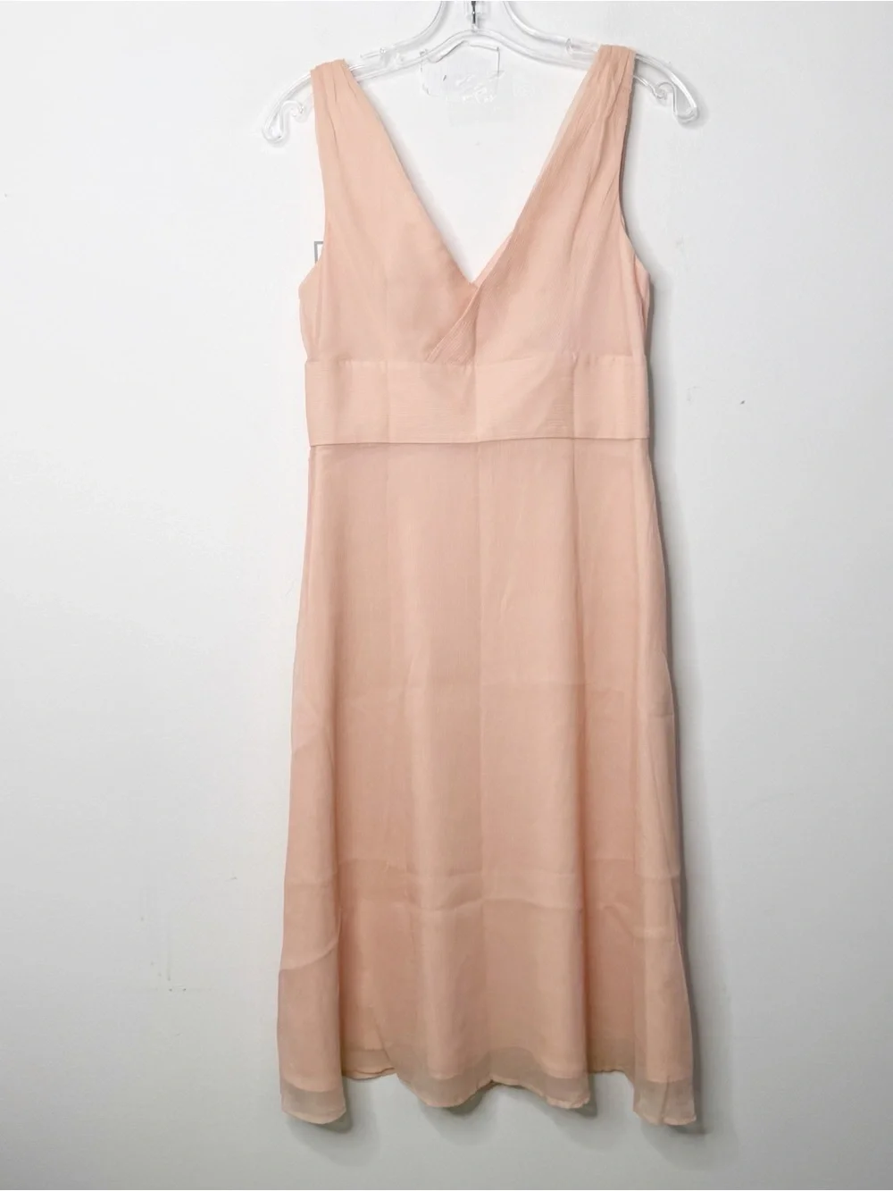 NWT J. CREW | Sleeveless V-Neck Light Peach 100% Silk A-Line Midi Dress Sz. 8